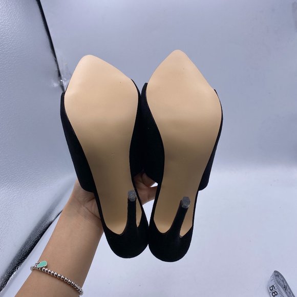 FSJ Black Suede High Heels Sandals Open Toe Mules Sexy Slide Shoes - Picture 9 of 11